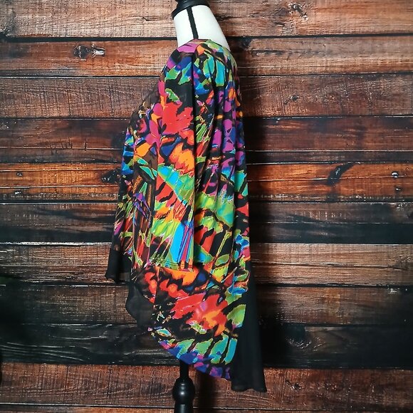 Peck & Peck Top PL Large Petite Hi Low 3/4 Sleeve Sheer Back Colorful Tunic - Picture 4 of 8